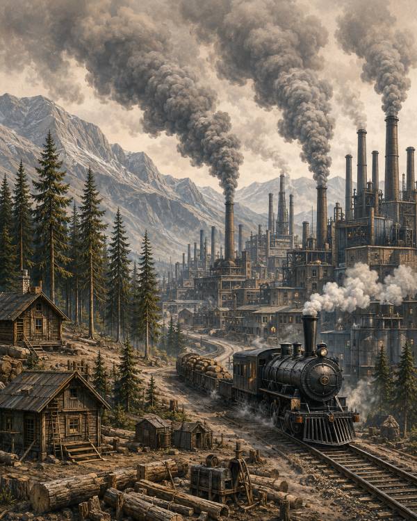 Conventional stage — extraction, framework, cleared forest
